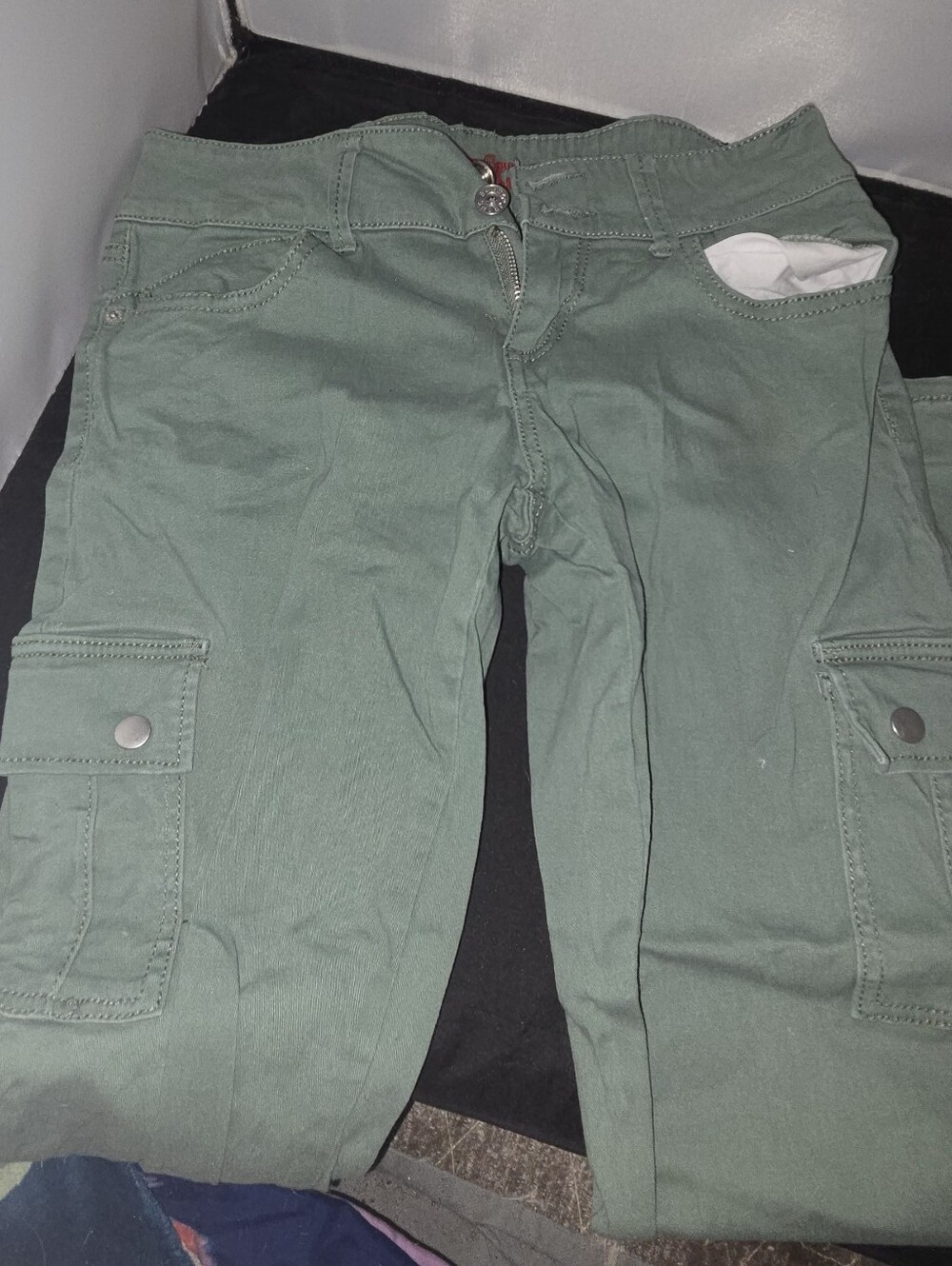 Vintage Bongo Y2K Sage Green Skinny Cargo Pants Size 9 Juniors